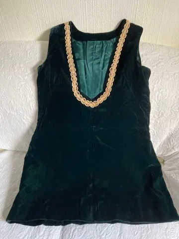 점퍼 스커트 벨로아 벨벳 비로드 다크 그린 골드 안감 포함