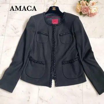 택 포함 새상품 AMACA 아마카 실크 혼방 저지 노카라 자켓 M