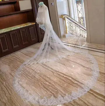 롱 웨딩 베일 레이스 스팽글