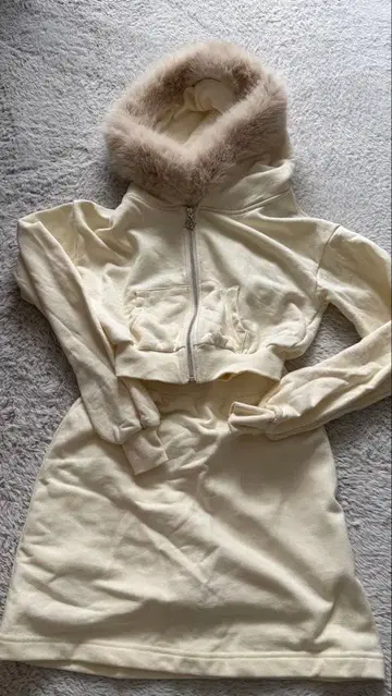 Darich 퍼 후드 크롭 후드티 셋업