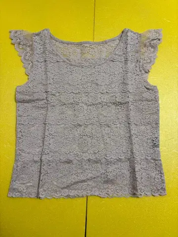 새상품급 장밋빛 인생 장미 레이스 슬리브리스 블라우스 그레이 M 일본제