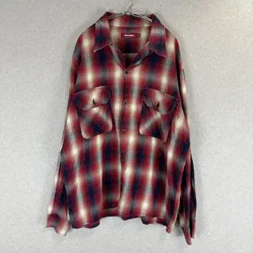 레어 새상품급 HIDE AND SEEK 옴브레 체크 긴팔 오픈 카라