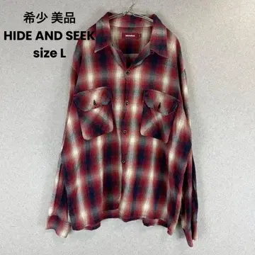 레어 새상품급 HIDE AND SEEK 옴브레 체크 긴팔 오픈 카라