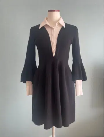 릴리 브라운 셔츠 도킹 니트 플레어 원피스