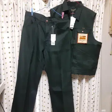 미사용 wrangler 데님 베스트 셋업 그린
