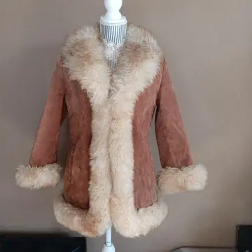 브라운 스웨이드 퍼 무스탕 코트