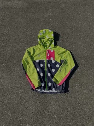 도트 무늬 옐로우 그린 나일론 자켓 핑크