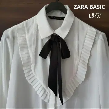 ZARA BASIC 프릴 리본 포함 화이트 블라우스