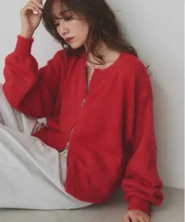 ad thie 더블 지퍼 샤기 니트 가디건