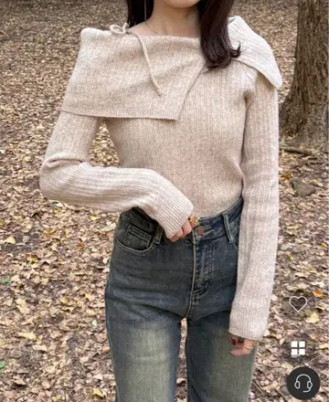 nugu aimey 언밸런스 숄더 스트랩 리브 니트