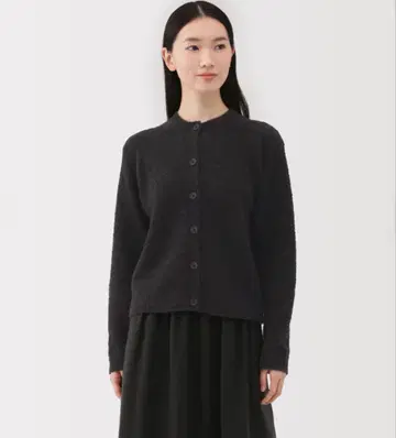 새상품 [MUJI] 울 혼방 부클레 크루넥 가디건 S