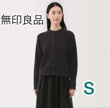 새상품 [MUJI] 울 혼방 부클레 크루넥 가디건 S