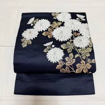 순수 실크 나고야 오비 국화 패턴