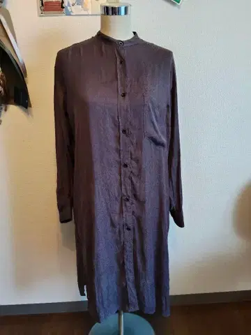 페이즐리 무늬 퍼플 긴팔 셔츠 원피스