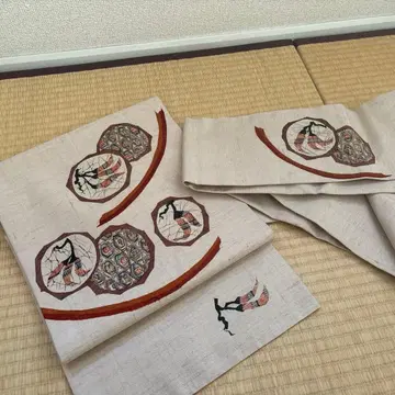 새상품급 나고야 오비 고추 무늬로 귀여운 부드럽고 묶기 쉬운 베이지 핑크