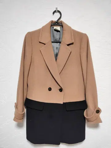 바이컬러 더블 브레스트 체스터 코트