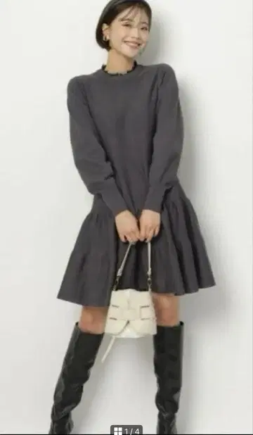 레이스 레이어드 미니 니트 원피스