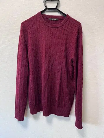 COMME CA MEN 버건디 케이블 니트 스웨터