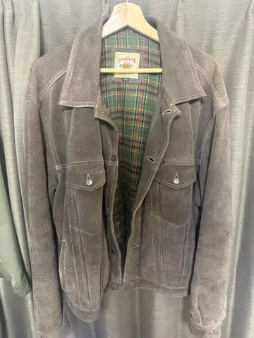 브라운 스웨이드 자켓 체크 안감