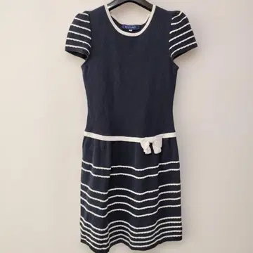 M'S GRACY 반팔 니트 원피스 보더 리본 네이비 화이트 M