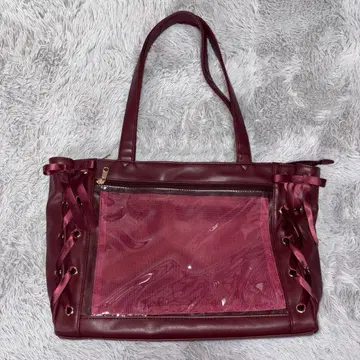 WEGO A4 이타백 빨간색 와인 레드 메쉬 포켓 토트백