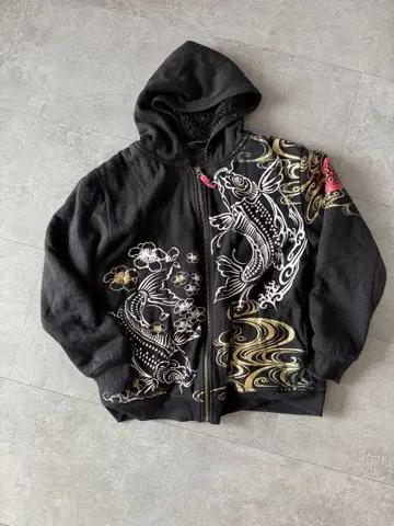 만개한 벚꽃 일본풍 패턴 잉어 후드티