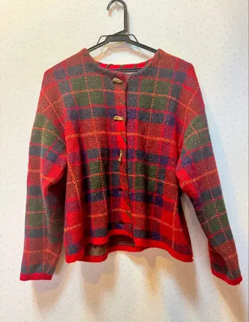 레어 디자인 Saint Joie 체크 무늬 니트 가디건 레트로