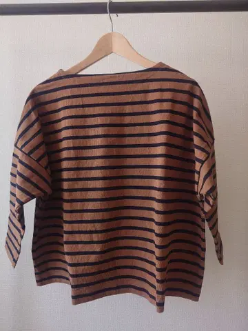 브라운과 네이비 스트라이프 긴팔 T셔츠