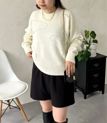 [ prose verse ] 펄 웨이브 니트 화이트 화이트 비쥬 라메