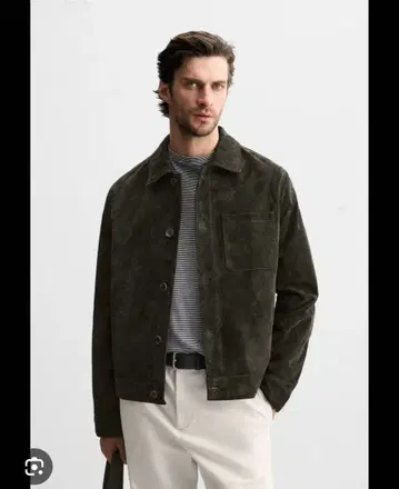 ZARA 스웨이드 가죽 자켓 다크 그린