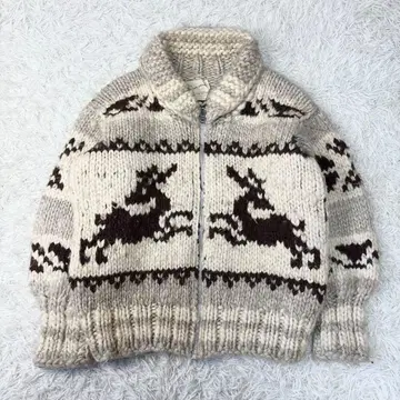 고품질 COWICHAN INDIAN 코위찬 니트 베이지 울 지퍼