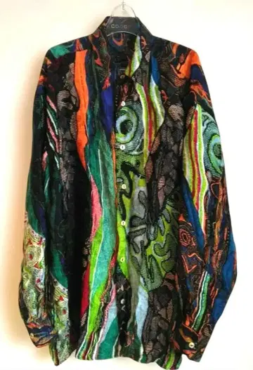 COOGI 쿠지 실크 100% 올 패턴 셔츠 L 이탈리아제 새상품급