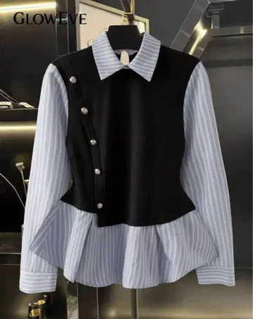 블랙과 파랑 스트라이프 긴팔 셔츠