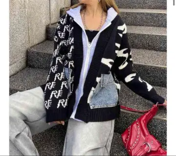 [non-hedge] 앙상블풍 데님 포켓 니트 가디건 블랙