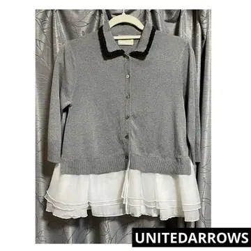 최저가 워셔블 UNITED ARROWS 이소재 콤비 페플럼 가디건