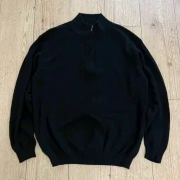 하프 지퍼 캐시미어 100% 블랙 니트 스웨터 LL 사이즈