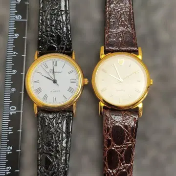 페어 작동품 쿼츠 시계 2개 세트 블랙 브라운 남성용 여성용