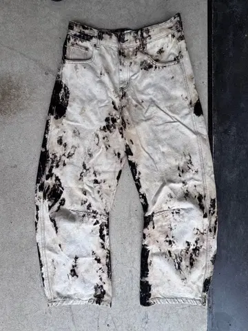 데님 워크 팬츠 화이트 블랙 블리치