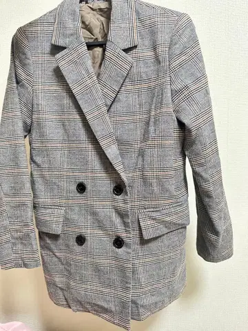 체크 무늬 더블 브레스트 자켓