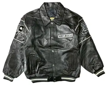 미사용품 아비렉스 올 가죽 바시티 자켓 쓰리 세븐 블랙 XXL