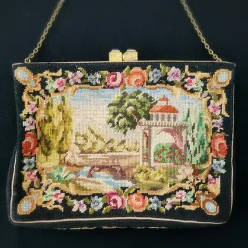 [레어] 앤티크 푸치 포원 풍경화 자수 핸드백