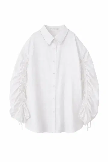 화이트 프릴 옷깃 벌룬 슬리브 셔츠 펄 컬러 셔츠