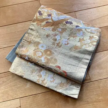 후쿠로 오비 골드 컬러 학과 꽃무늬 자수