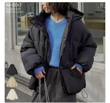 Re:EDIT 블랙 페이크 다운 자켓 M