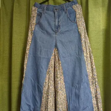 RNAMEDIA 데님 꽃무늬 와이드 레그 팬츠