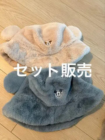 팬캡 버킷햇 버케하 미키 블루 베이지 세트