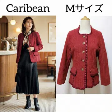 카리비안 노카라 자켓 빨간색 9호 골드 버튼 토벨 일본제 새상품급