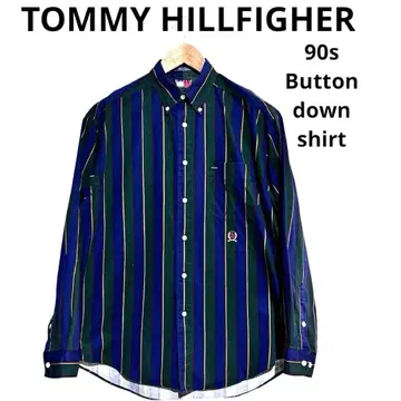 타미힐피거 90s 빈티지 BD 셔츠 레지멘 패턴 빅 사이즈