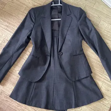 아오야마 Precious 그레이 체크 무늬 스커트 수트 5호 스트레치