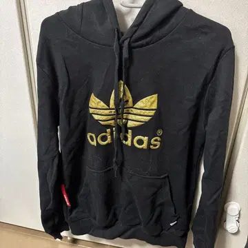 adidas 골드 로고 후드 부착 후드티 S
